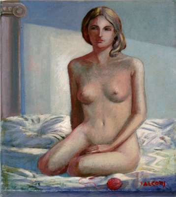 Naked woman with ball of red thread - Falconi Walter