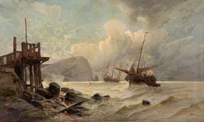 Seascape with sailing ships - Gamba Enrico