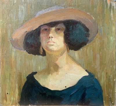 Portrait of woman with hat - Cavaglieri Mario Oddone